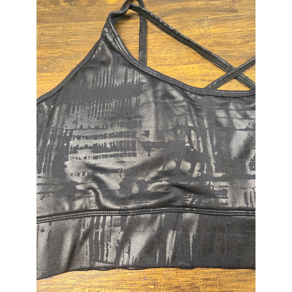 PrismSport Womens Large Black Abstract Foil Print Strappy Back Sports Bra - Picture 7 of 9